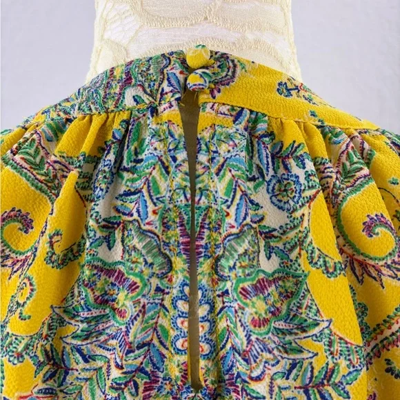 Rose & Olive High Neck Halter Top Yellow Floral Print Size Small - Picture 5 of 8